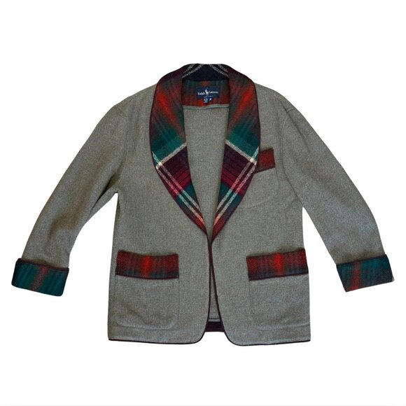 137. RALPH LAUREN Vintage 90s Blue Label Wool Woven Plaid Jacket EUC Sz 8 - Picture 1 of 3